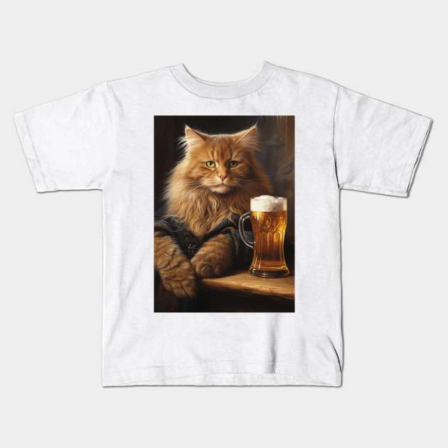 Funny Cat Beer Kids T-Shirt by Nenok